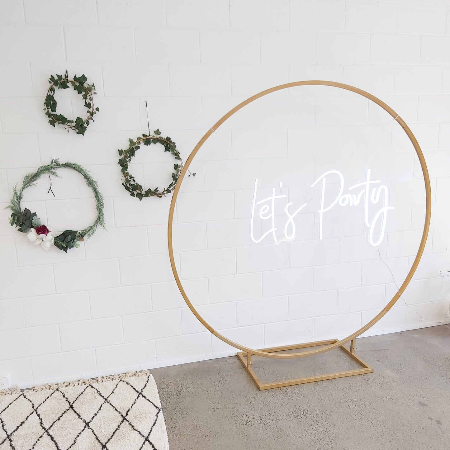 Gold hoop backdrop for parties and events hire in Auckland