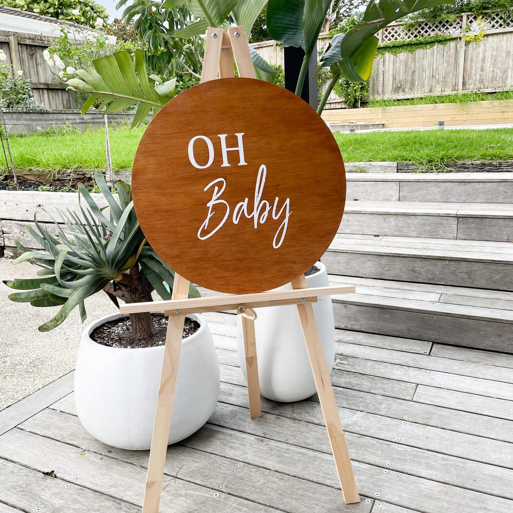Oh baby sign on easel - party hire in Auckland 